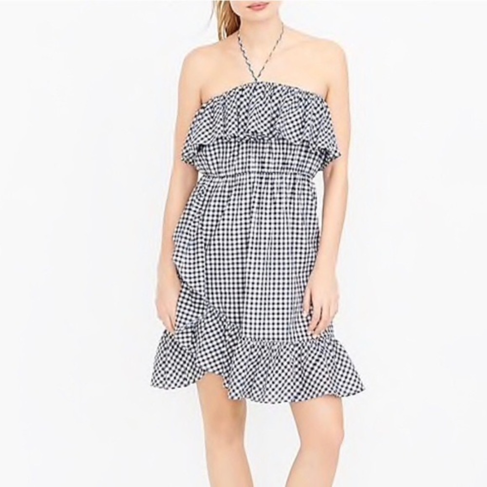J. Crew gingham ruffled halter dress size small nwt